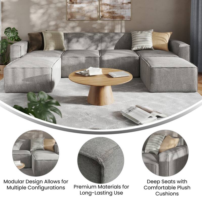 Contemporary 6 Piece Modular Sectional Sofa with 2 Ottomans