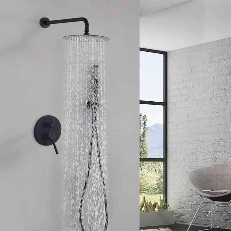 PROOX Wall/Top Mounted 10" Rain Shower Faucet Set Shower Trim Kit with Handheld Shower Valved Included