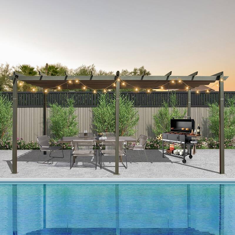 GDFStudio - Jonathan Miller Retractable Pergola with Weather-Resistant Canopy for Outdoor Living Spaces