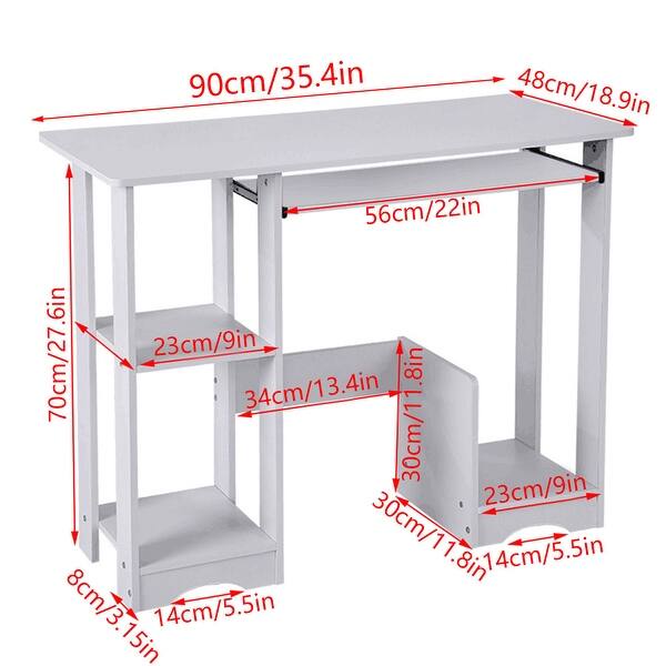 PC Laptop Table 35 Inch Small Computer Desk Bookcases Storage Shelves ...