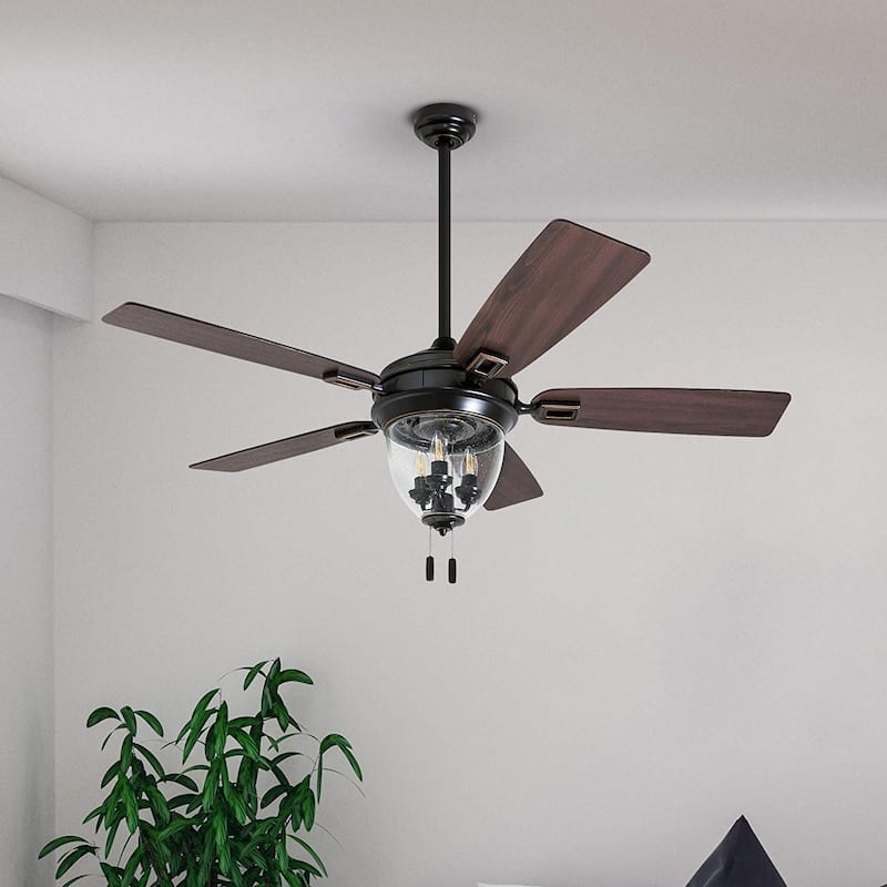 52" Honeywell Glencrest Espresso Indoor/Outdoor LED Ceiling Fan with Light, Pull Chain, ETL Damp Rated