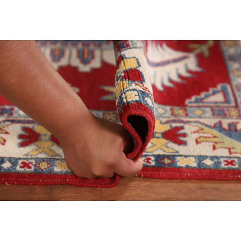 Traditional Kazak Foyer Rug Handmade Red Geometric Wool Carpet - 3'5" x 5'1"