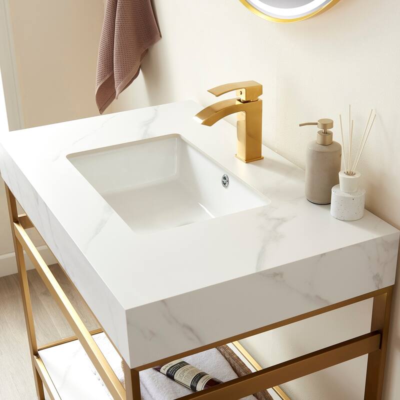 Funes 36" Single Vanity, Metal Support with Stone Top without Mirror - 36''x22''