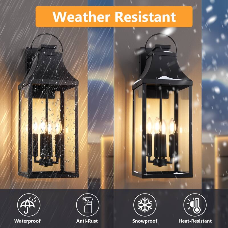 4-light Outdoor Wall Light With Matte-black Lantern & Clear Glass