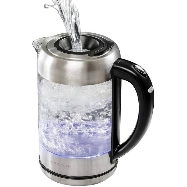Ovente Electric Glass Hot Water Kettle Prontofill 1.7 Liter 1500W Silver  KG612S
