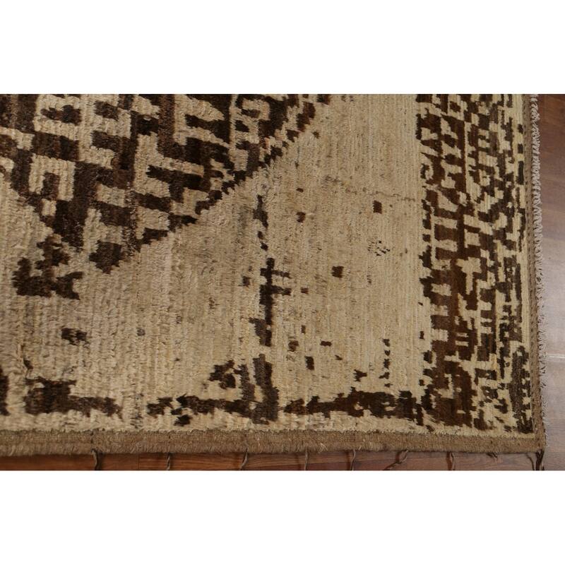 Hand Knotted Oriental 100% Wool Carpet Modern Tribal Beige & Ivories Moroccan Area Rug - 7' 10'' X 5' 9''