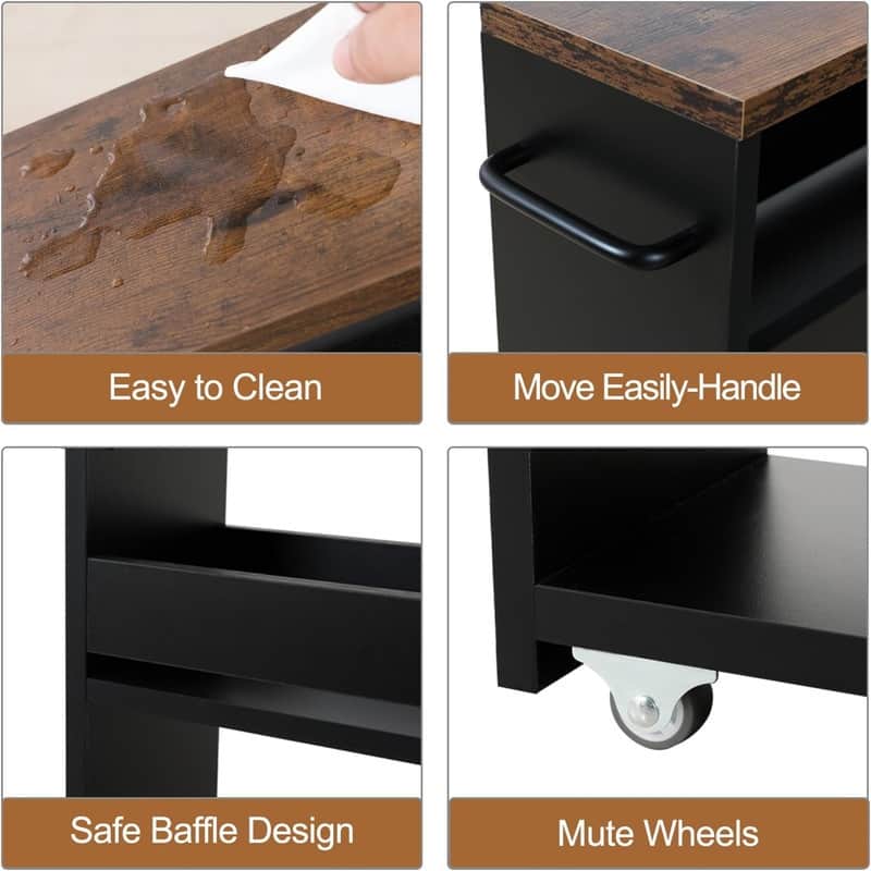 4 Tier Slim Storage Cart with Handle - 5.5"D x 15.5"W x 31.7"H
