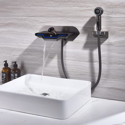 Modern Matte Black/ White Wall Mount Digital Display Bathroom Faucet includes Hardware