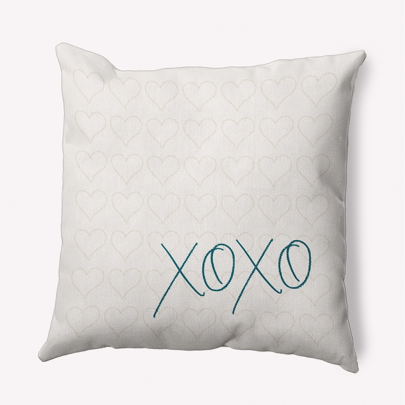 XOXO with Hearts Valentine's Day Decorative Indoor Pillow - 16" x 16" - Teal Apetite