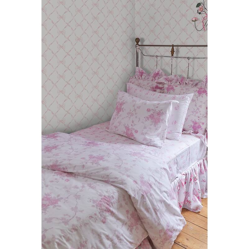 LoveShackFancy Baby Bow Faded Primrose Ribbon Trellis Wallpaper