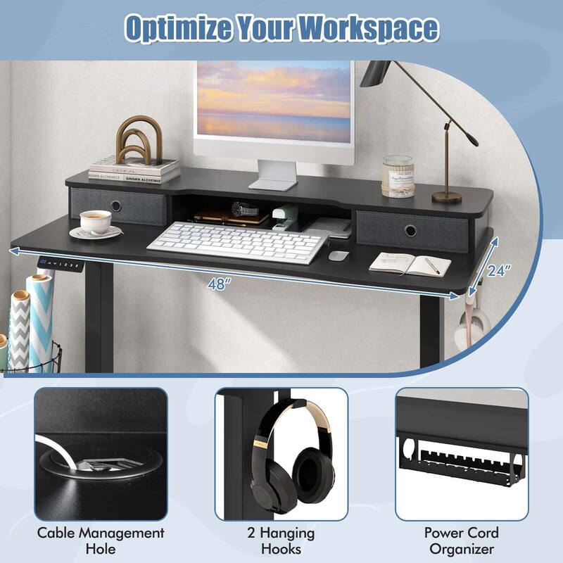 Costway 48"x 24" Electric Standing Desk with 2 Drawers Monitor Stand - See Details