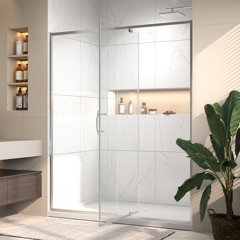 Modland 56-60''W x 71''H Pivot Frame Sliding Shower Door with 1/4"(6mm) Clear SGCC Tempered Glass, Black/Nickel/Chrome