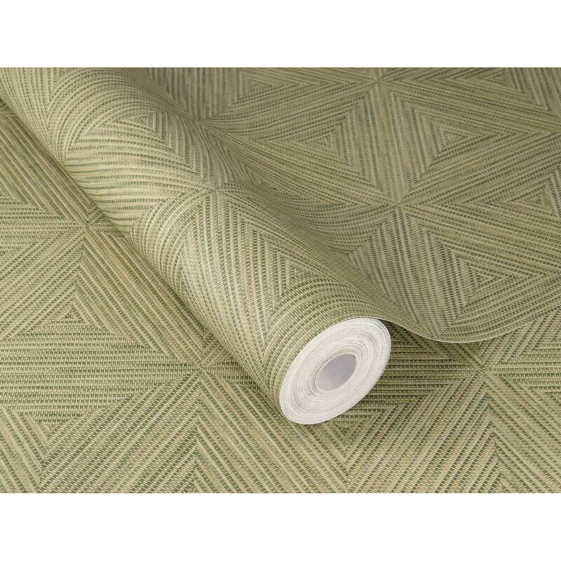 A-Street Prints Anara Green Geo Faux Grasscloth Wallpaper