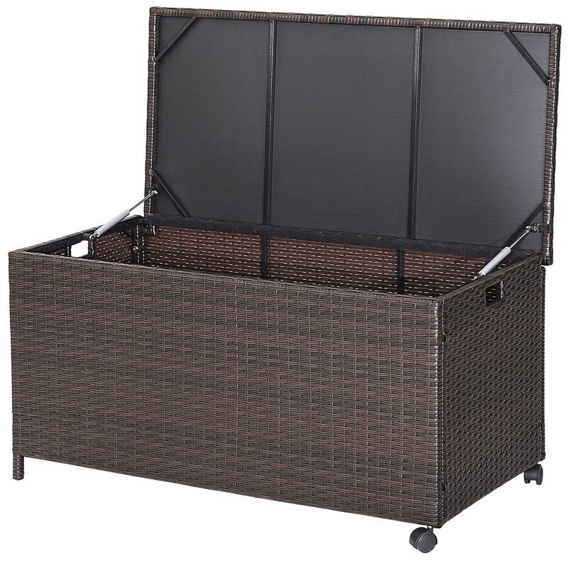 Gymax 50 Gallon Patio PE Wicker Storage Box Rattan Deck Bin w/