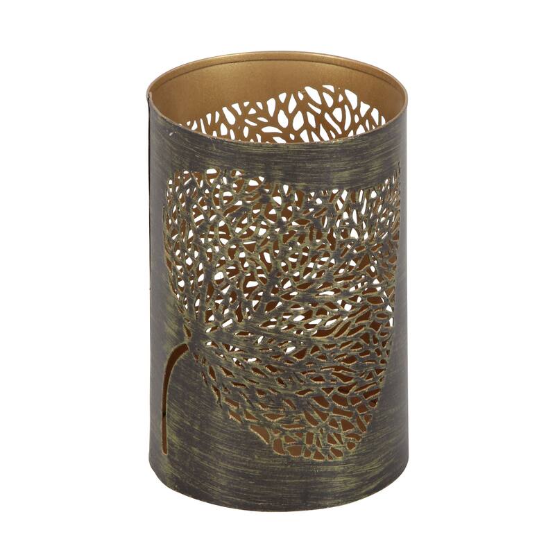 Brown or Gold Copper Metal Leaf Decorative Candle Lantern (Set of 3) - S/3 12", 9", 5"H