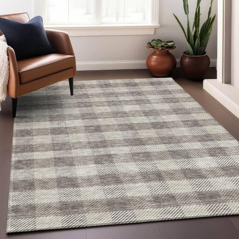 Premium Washable Super Soft Plaid Mayfield Rug - Taupe - 5' x 7'6"