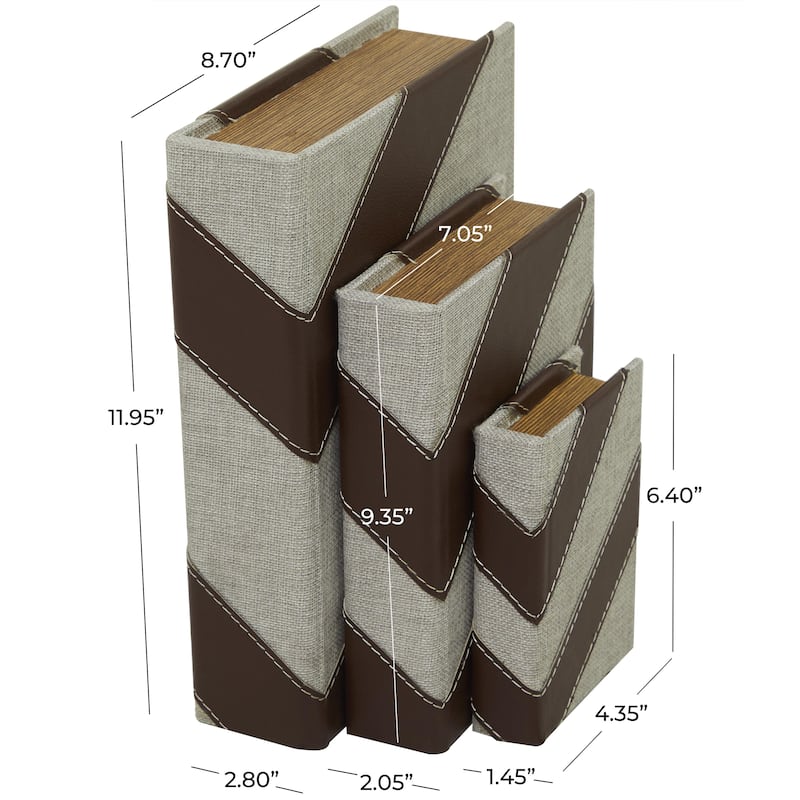 Faux Storage Book Decorative Box - Set of 3 Dark Brown, Gray, Cream, Beige, Multi Colored, Blue, White - Roche River Decor