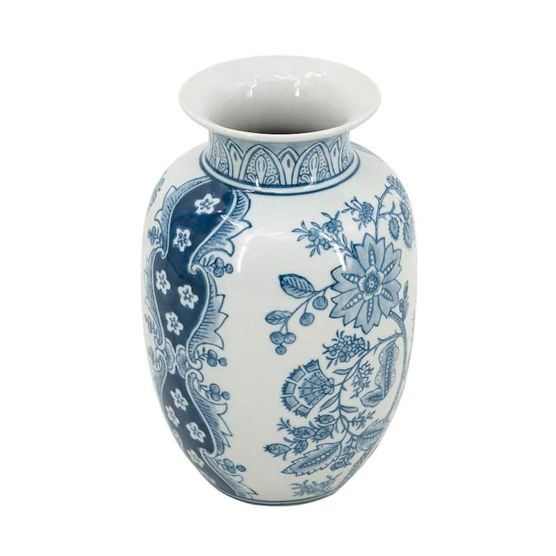 9" Light Blue And White Floral Round Porcelain Jar - 5.50