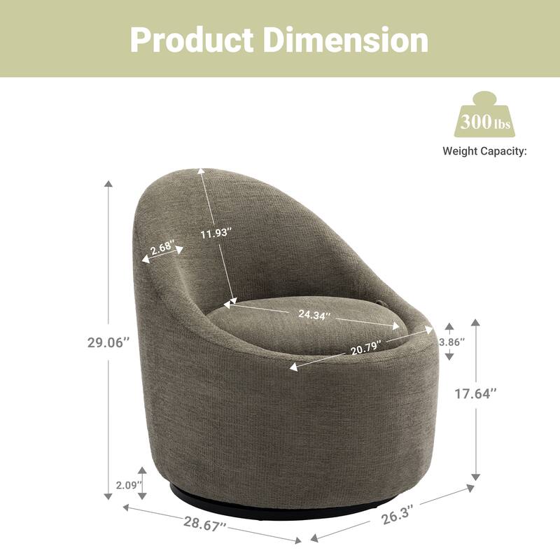 Modern Barrel Swivel Accent Chair - 360° Rotation & Hidden Storage Ottoman, Compact for Small Spaces