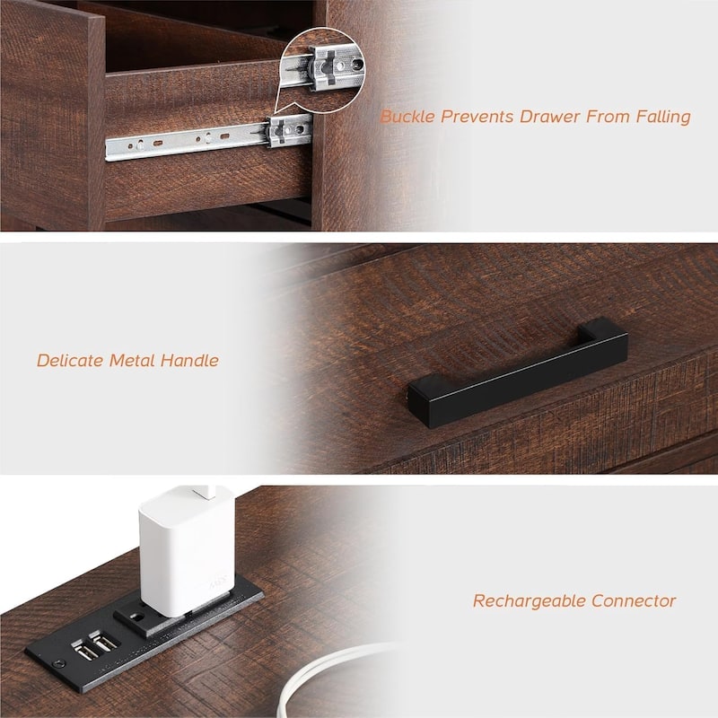 24.3-inch Tall Farmhouse Nightstand Set of 2 with Charging Station
