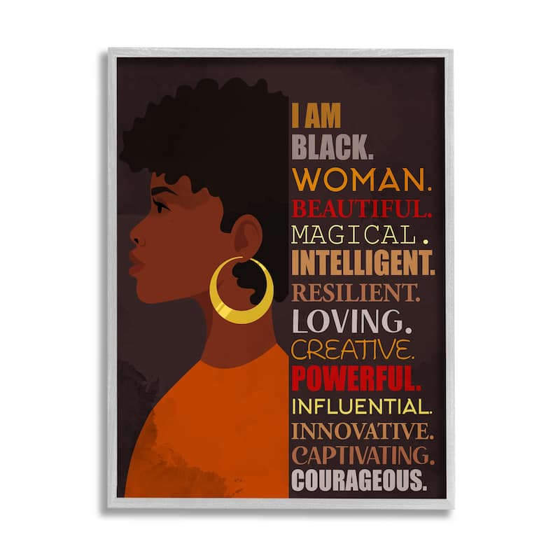 Stupell African American Woman I Am Inspirational Phrases Framed Wall Art - Brown - 11 x 14 - Grey