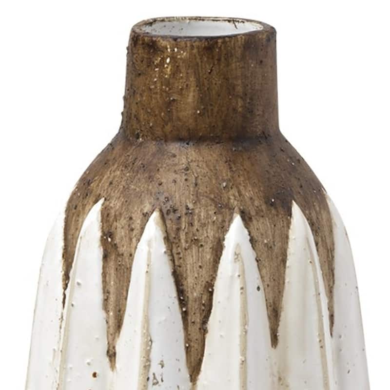 HomeRoots 14" Brown And White Abstract Cylinder Ceramic Table Vase