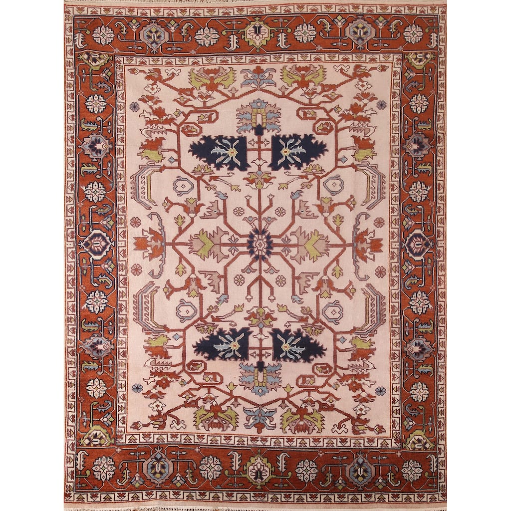 Transitional Pink Oushak Area Rug Handmade Oriental Wool Carpet - 7'10"x 9'10"