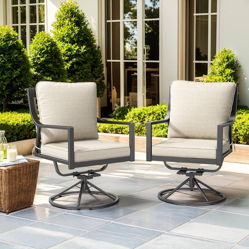 Outdoor Swivel Chairs Patio High Back Glider Chairs - 2PCS Swivel Chair - Beige