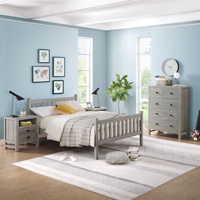 Windsor 4-Piece Bedroom Set with Slat Full Bed, 2 Nightstands, and 5-Drawer Chest
