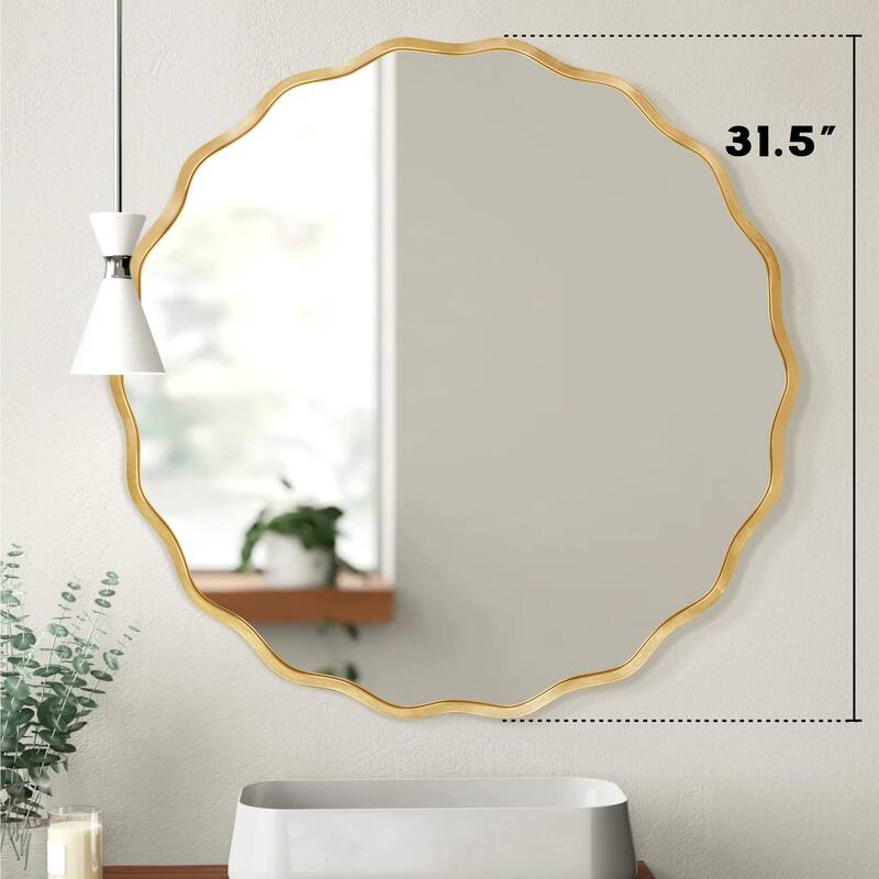 Decorative Aluminum Alloy Framed Wavy Round Wall Mirror Bathroom Vanity Mirror