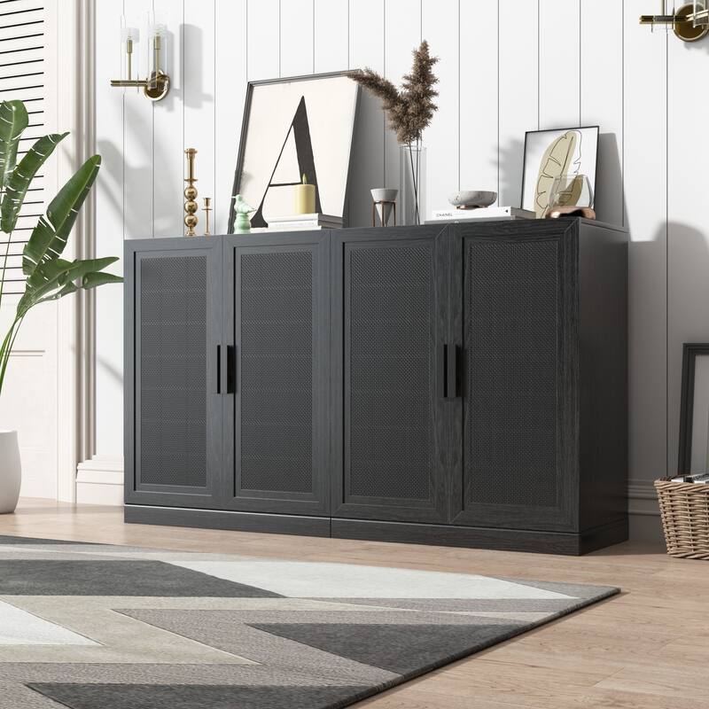 Modular Sideboard Cabinet with Storage Buffet Cabinet with Rattan Doors for Living Room Kitchen Dining Room Entryway