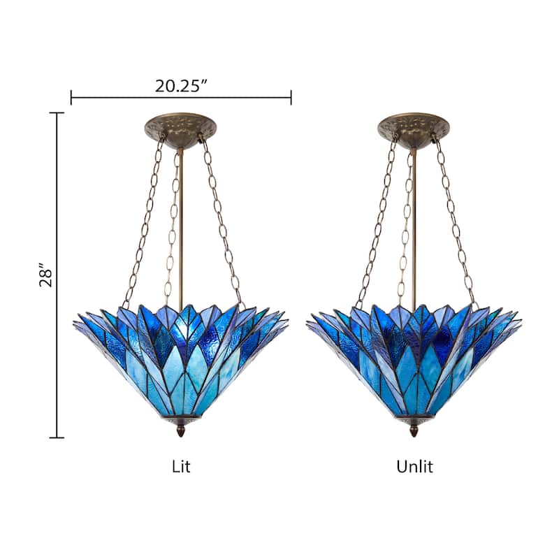 Tiffany-Style River of Goods Aqua/Blue/Purple Stained Glass 20.25-Inch Pendant Light - 20.25" x 20.25" x 28"