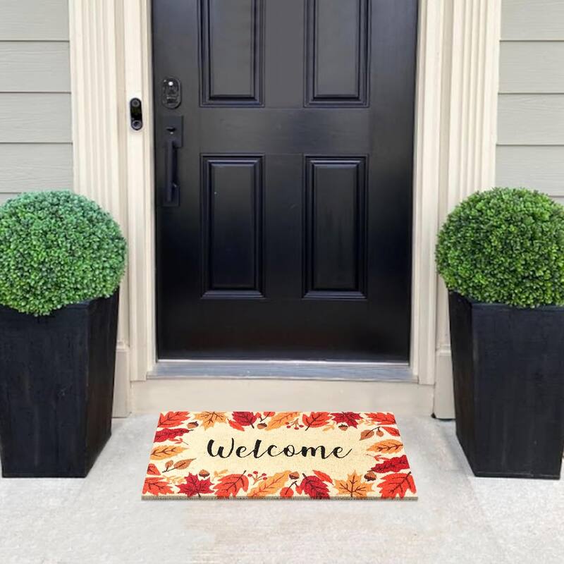 A1HC Natural Coco Coir Door Mat with Heavy Duty Non-Slip PVC Backing - 18" x 30" - Easy to Clean