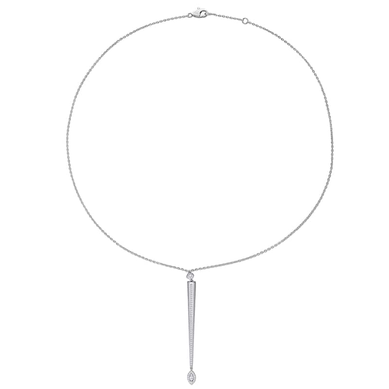 Miadora 14k White Gold 3/8ct TDW Marquise & Round-cut Diamond Lariat Drop Necklace
