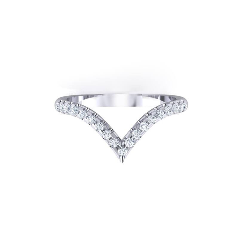 Auriya 14k Gold 1/3ctw V-Curved Diamond Wedding Band Stackable - White - 4