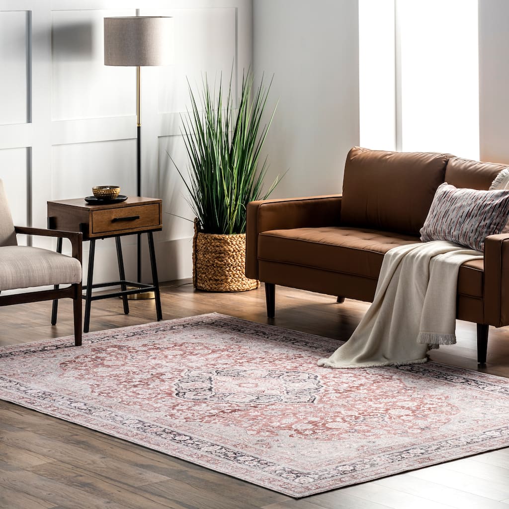 Nuloom Paulina SpinClean Machine Washable Traditional Floral Medallion Area Rug