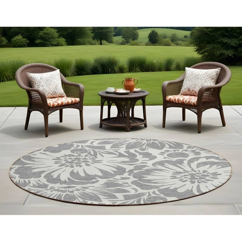 Cari Botanic Elegance Weather Resistant Timeless Fusion Outdoor Rug - 8' Round - Multi