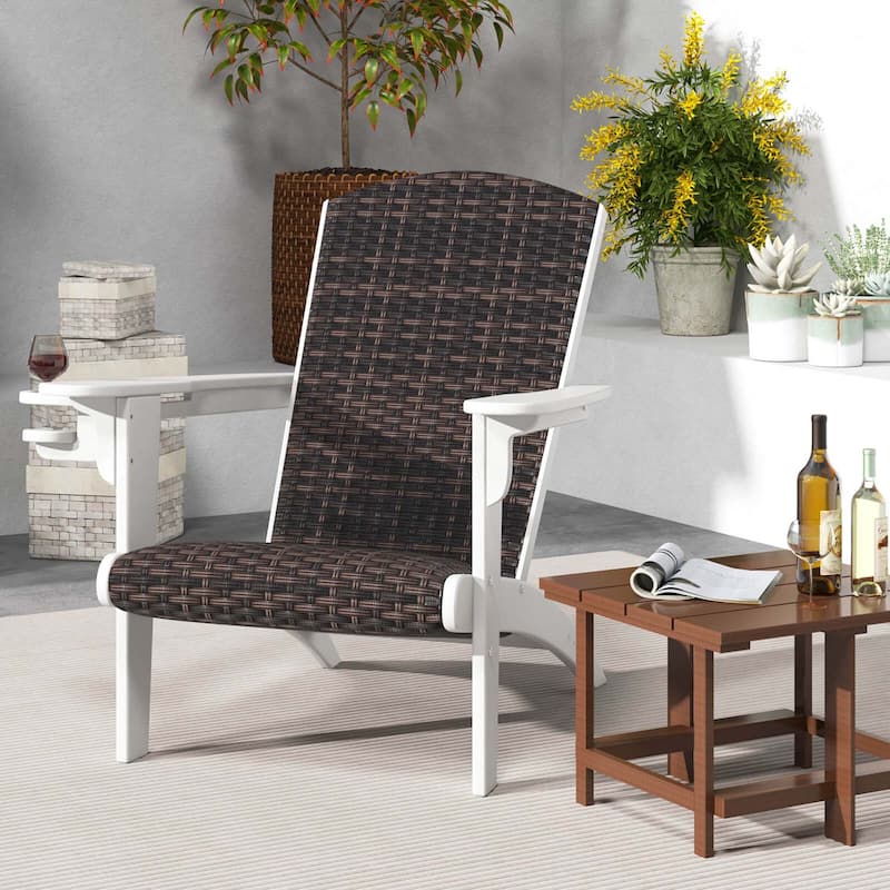 Costway Patio Adirondack Chair with Rattan Padded Seat Wide Armrests & - See Details