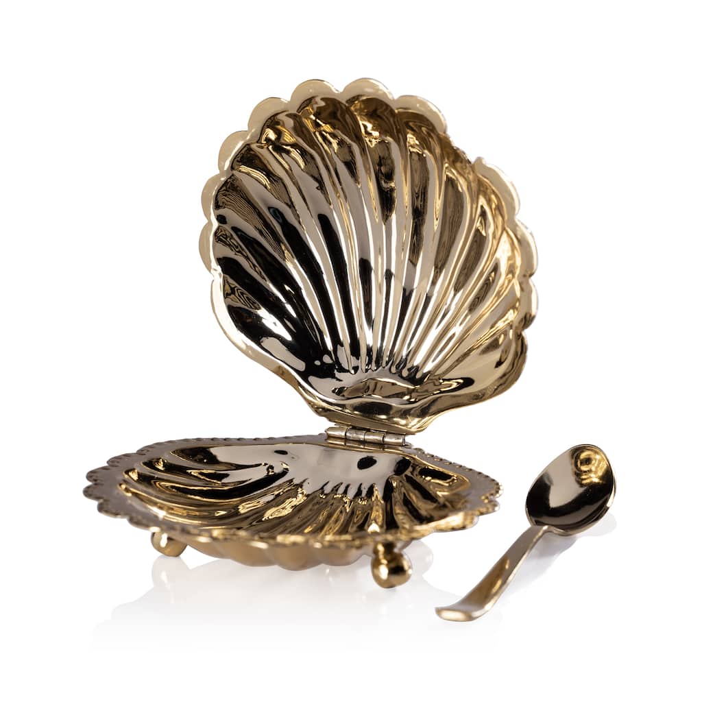Cap Ferrat Fan Shell Lidded Bowl w/ Spoon