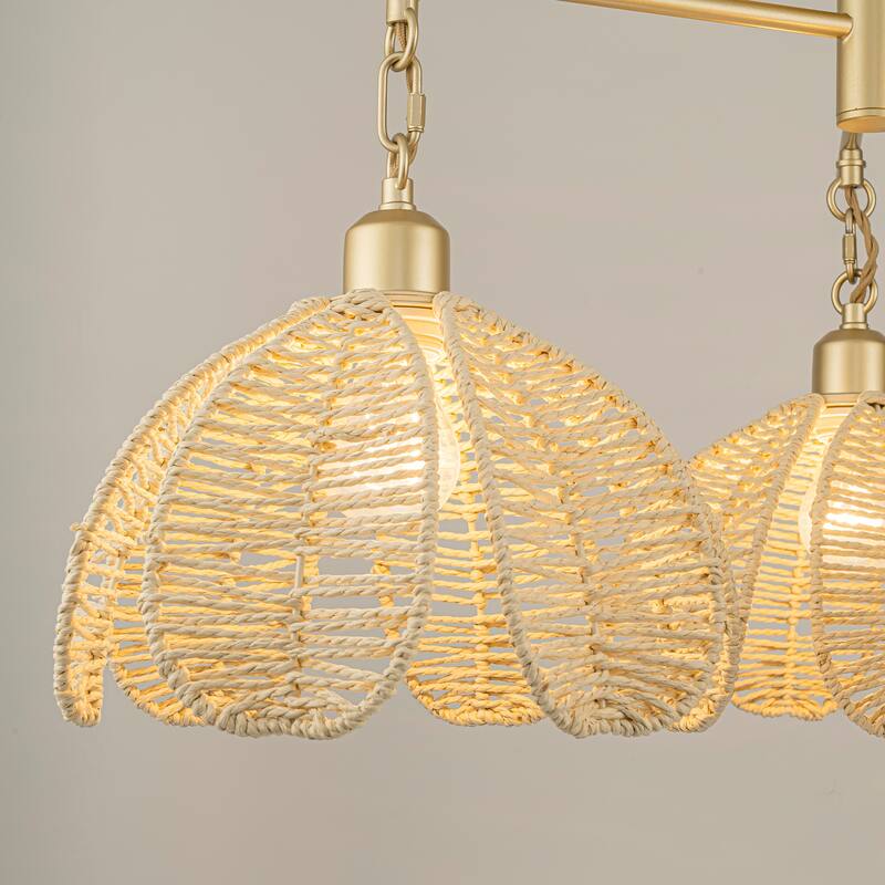 Cali 3-Light Rattan Floral Semi Flush Mount, Coastal Boho - Handwoven - 20 in. Wide