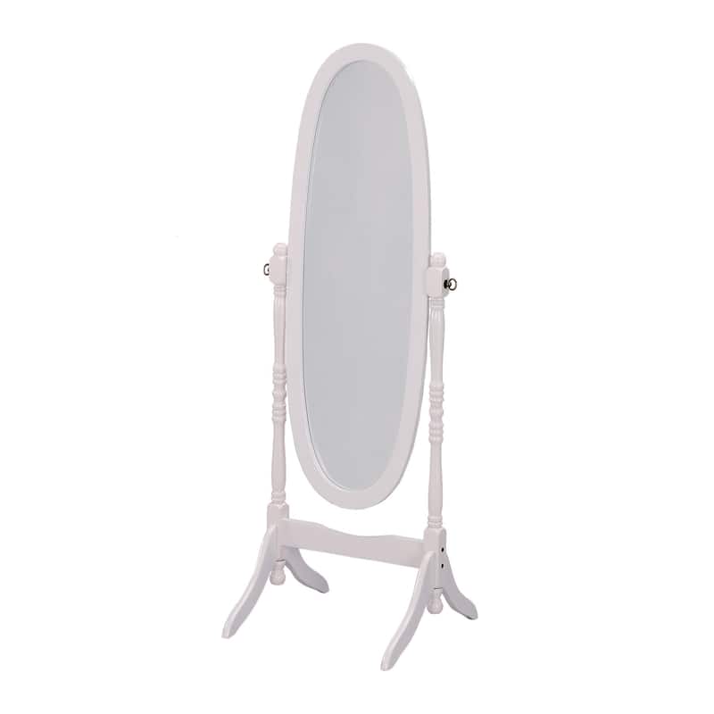 HomeRoots 60" White Oval Wood Framed Freestanding Cheval Mirror - 21