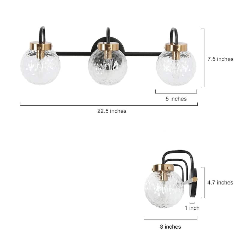 Modern Farmhouse 3-Light Bathroom Vanity Lights Gold Black Wall Sconces - L 22.4"xW 7.8"xH 7.5"