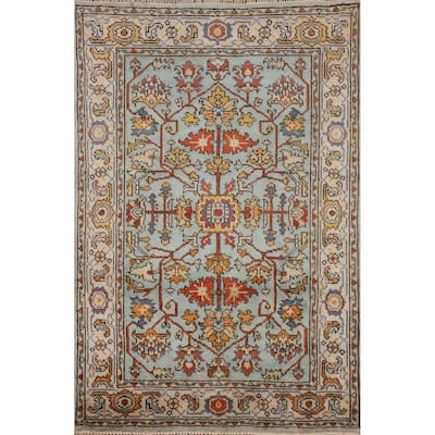 Blue Oushak Oriental Foyer Rug Hand-Knotted Wool Carpet - 4'0"x 6'0"