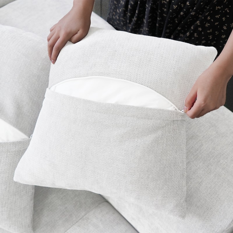 144.17" Linen Sectional Sofa L-shaped Modular Couch with Pillows for Living Room