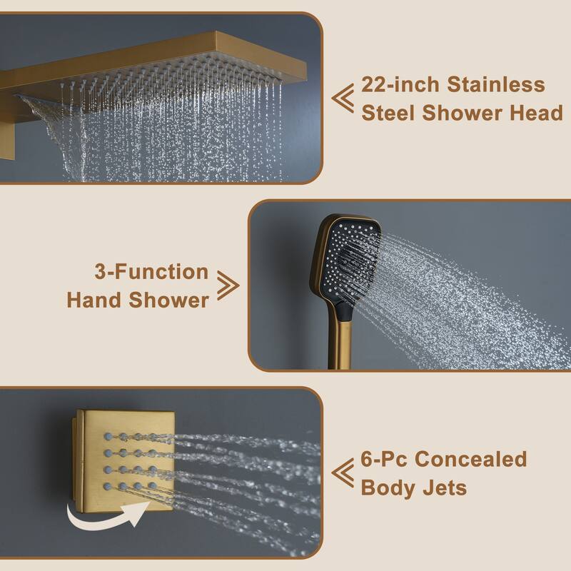 Wall Mounted 20 Inch Dual-function Rainfall Shower Head 4 Function Thermostatic Shower System