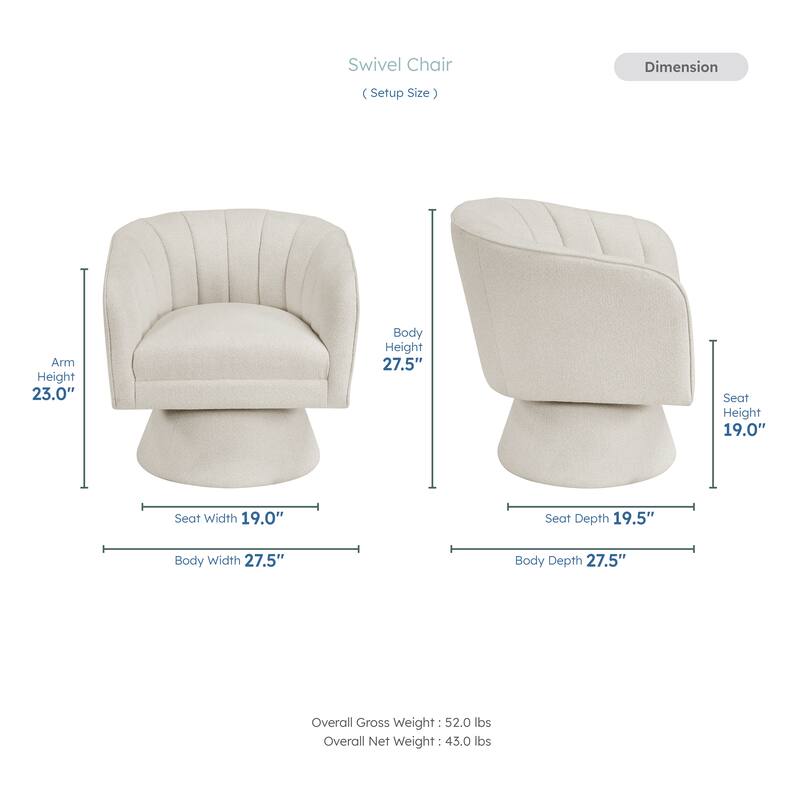 Willow 27.5" Boucle Swivel Chair - 360-Degree Metal Swivel Base