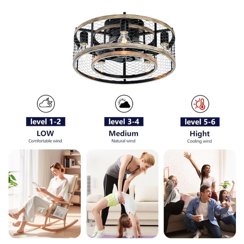 20" Ceiling Fan With Remote Control, Quiet Motor Fan Light, Indoor Iron Chandelier Ceiling Fan - Matte Black