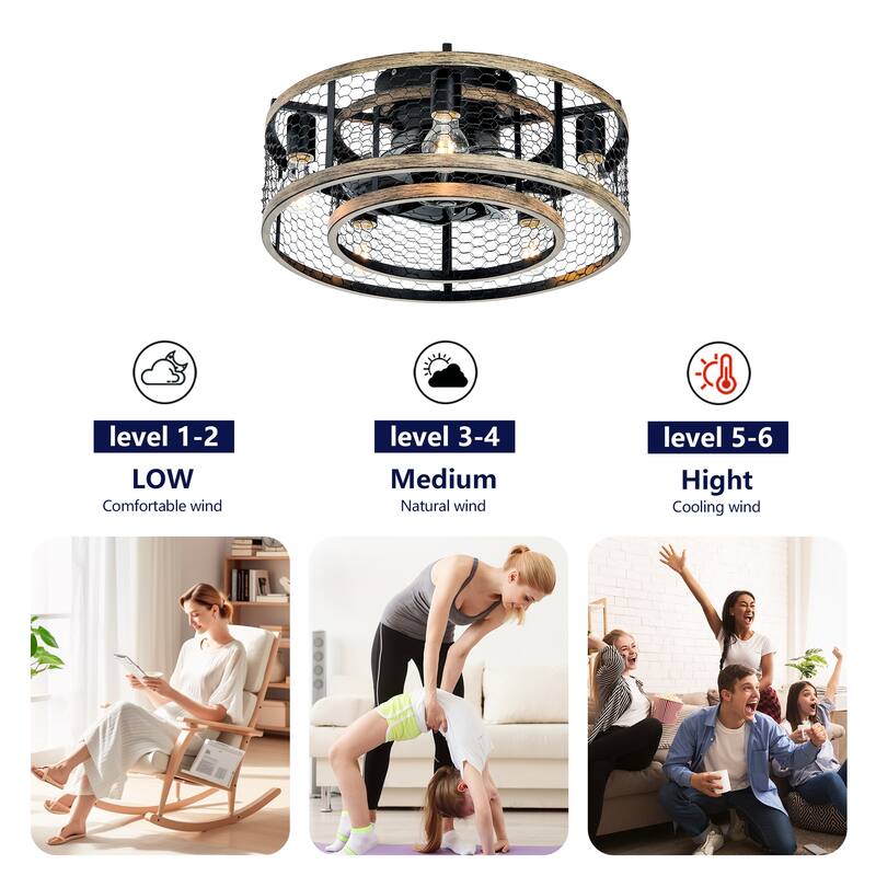 Anmytek 20'' Quiet Cage Ceiling Fan with Light & Remote - Chandelier and ceiling fan 2 in 1