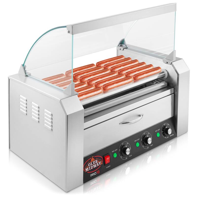 Electric Hot Dog Roller Grill Cooker Machines with Bun Warmer - 7 Rollers + Warmer + Cover