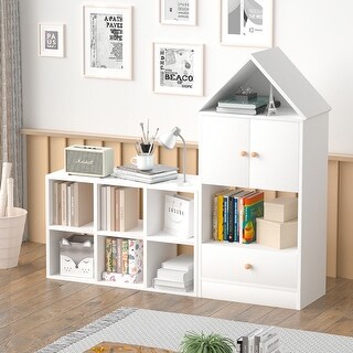 Versatile Children's Bookshelf with House-Shaped Design, Multi-Functional Storage for Books and Toys, Adjustable Placement